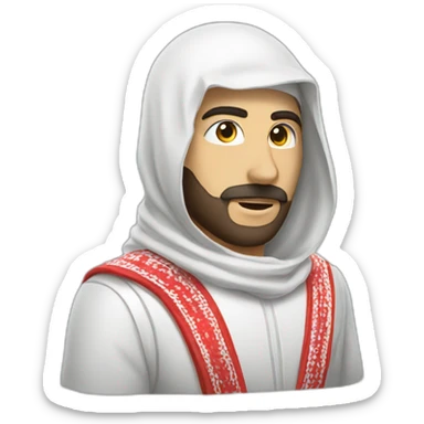 man masked using the red and white the Arabic shemagh and wearing military clothing sticker