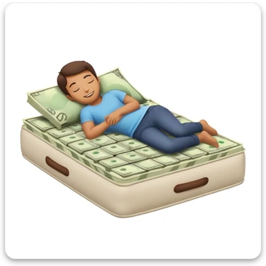 happy person napping on mattress of money sticker