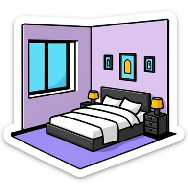 large bedroom with beautiful decorations, string lights, canopy bed, decorative elements sticker