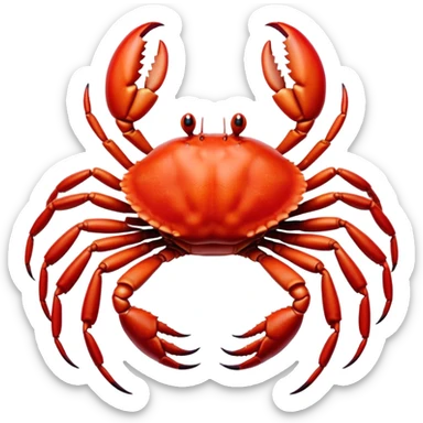 Cinematic Realistic Noble Crab Portrait Emoji, Poised and commanding, with a robust, angular build and a vividly red, textured exoskeleton naturally forming a distinctive face with expressive eyes, rendered in lifelike detail with realistic sandy accents, high shine, intelligent and resolute, styled with an air of coastal authority, focused and attentive, soft glowing outline, capturing the essence of a watchful and confident crab that appears ready to scuttle out of the screen with effortless power! sticker