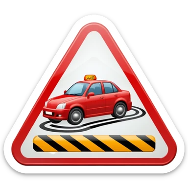 car on slippery road sign sticker