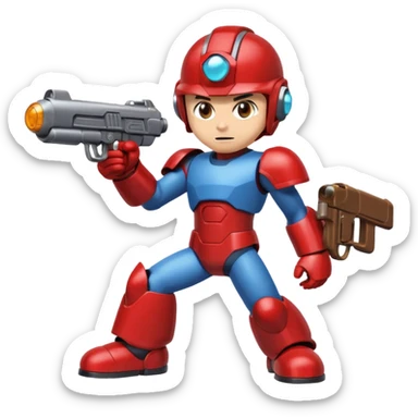 mega man but with the color rootbeer brown shiny like metal with arms for guns and a dark shiney red healmet sticker