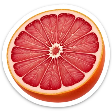 whole pink grapefruit with glossy orange-pink peel, thick wedge slice, juicy red-pink segments, moist translucent interior, clean defined segments, no leaves, no juice, no background, soft lighting, emoji scale sticker