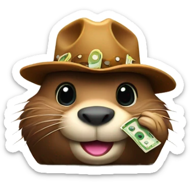 Beaver wearing a cowboy hat with cash in hand sticker