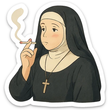 ghibli style nun smoking a cigarette sticker