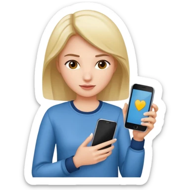 woman casual clothes holding one phone sticker