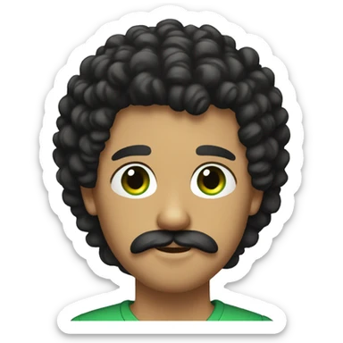 guy with curly black hair, mustache, beard, and green eyes sticker