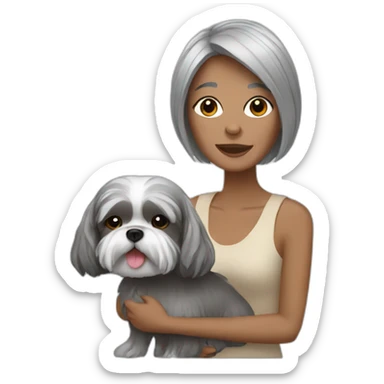woman with grey hair and shih tzu sticker