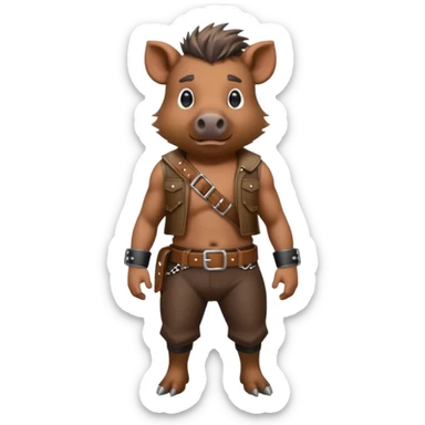 wild boar, punk hair, full body, standing, belt sticker