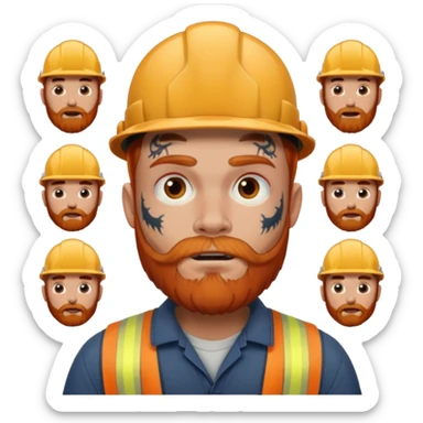 construction worker with beard, ginger haired and lot of face tattoos scary looking sticker