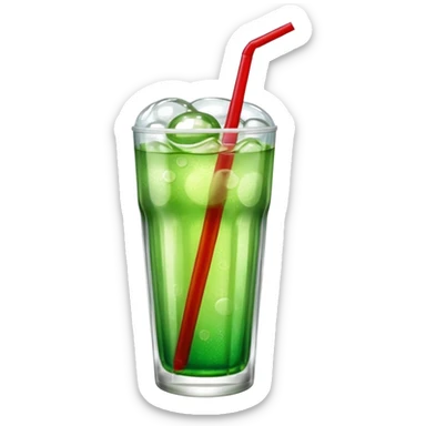 Create an emoji with a clear rounded glass, bright transparent green soda with fine bubbles, a smooth vanilla scoop on top, a glossy red cherry, and a red straw, using vibrant colors, soft shading, and clear glass highlights.
 sticker