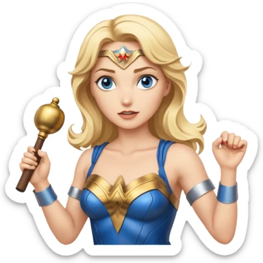 Blonde blue eyes Wonder Woman holding bell and baton sticker