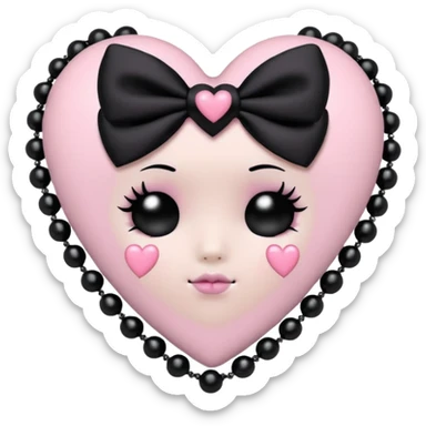 pastel goth heart with black bows and pearls, soft pink and black, cute gothic style, remove background sticker
