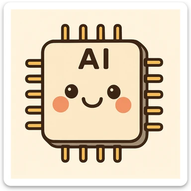 AI chip with smiling face, cartoon style sticker