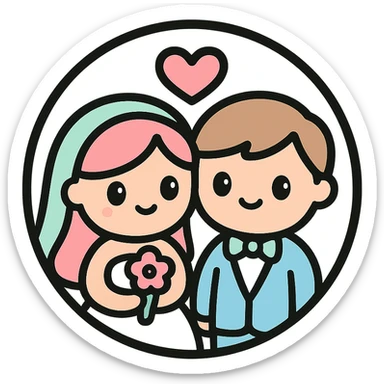 little alchemy style icon
subject: a wedding
border: medium-black
shape: round, circular
background: white
style: full color fill with medium black outlining sticker
