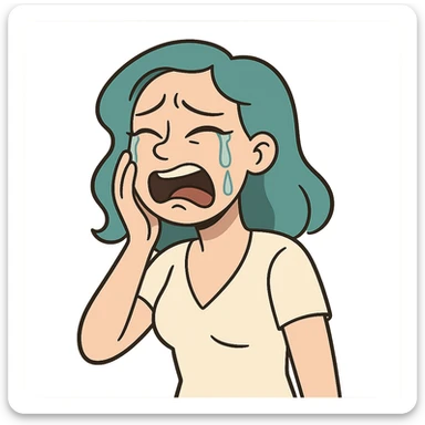 flat toon style AI woman crying sticker