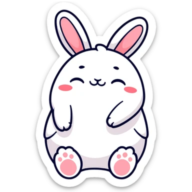plush toy chubby bunny laughing with closed eyes and little tears, kawaii Japanese sticker style sticker