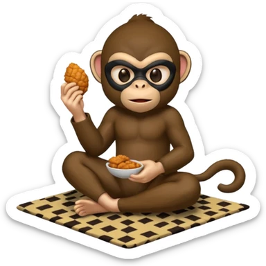 Ninja monkey sitting on a carpet eating fried chicken  sticker