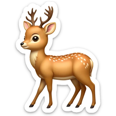 cinematic-[deer]-realistic-full-body-standing on all fours-emoji,-tail-tucked-close,-head-tilted-dramatically,-sleek-[fawn]-fur,-simplified-yet-realistic-focused-features,-highly-detailed,-glowing-with-an-almost-sarcastic-glow sticker