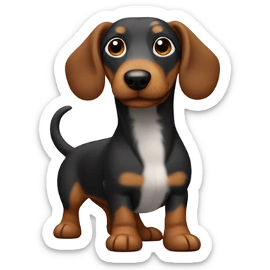 Wiener dog with long hair, brown, black and grey with Carmel color paws  sticker