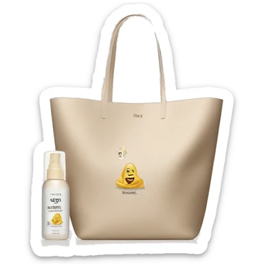 Beige shopper bag and mist with spf in luxurious bottlw sticker