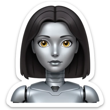 female robot with dark hair more metalic face sticker
