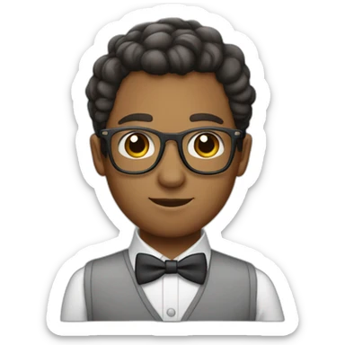 Need wearing a propeller beanie, taped horn-rimmed glasses, a bow tie, and a pocket protector  sticker