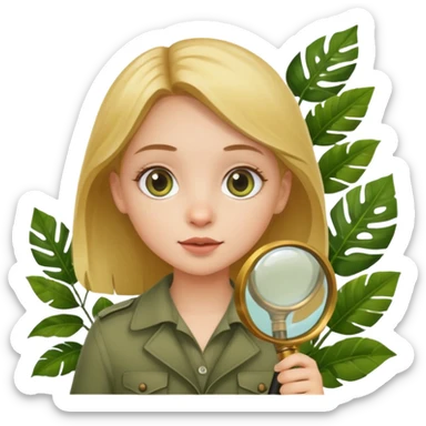 a girl with jungle and magnifying glass sticker