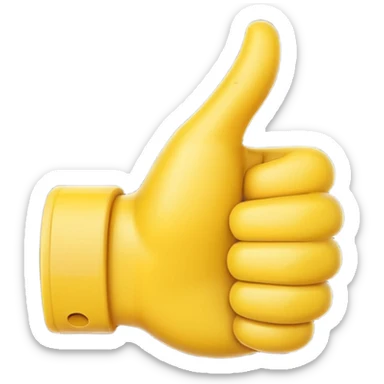 Apple-style 3D illustration of a single yellow emoji hand giving a thumbs up gesture, glossy and rounded, centered on a clean white background, soft shadow underneath, isolated and minimal design sticker