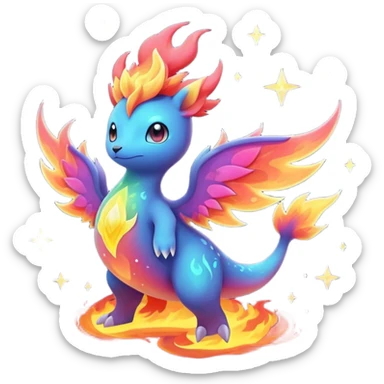 Elemental Forty Fiery Sparky Fierce Colorful Gradient Sparkly Nebular Starry Flaming Viney Rosey Rosy Vinal Dusky Aurorus-Amaura-Auroras-Pokémon-Fakémon-creature sticker