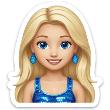 Cloe from Bratz with long light blonde hair, light skin, blue eyes, blue sequin crop top sticker