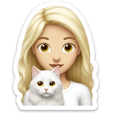Blonde girl with a white fluffy cat sticker