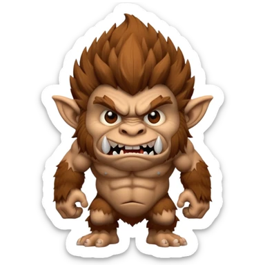 3d style hairy brown troll sticker