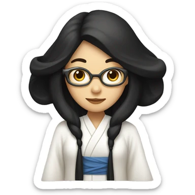 A lady With black long hair wearing a white robe as a TCM physician sticker