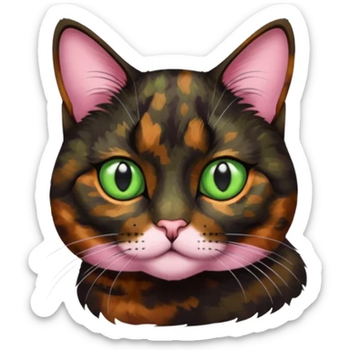 dark tortoiseshell cat half pink nose green eyes sticker