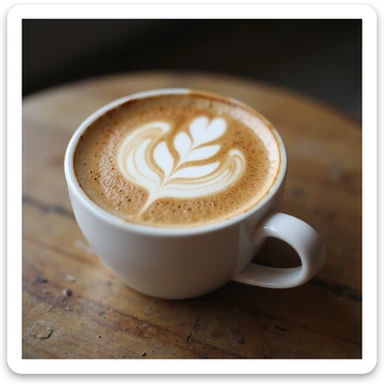 cafe latte with latte art print, realistic texture, gentle lighting sticker