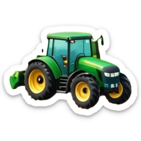 vibrant rural landscape with a tractor plowing fields, inspired by Farming Simulator 22. The design includes lush green fields, a barn, and a scenic countryside with trees and mountains in the distance. Transparent background sticker