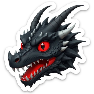 iOS sticker, dark fantasy, dragon head, black skin, red eyes, red mouth, minimal, flat sticker
