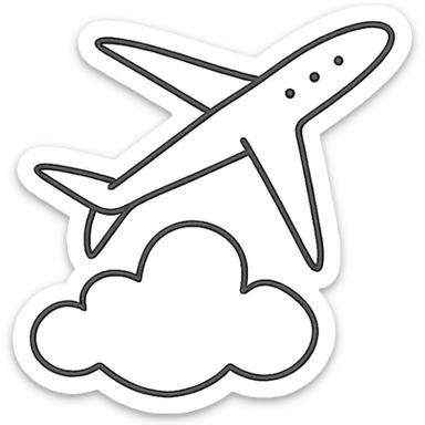 minimal fine line tattoo of an airplane with a soft cloud, elegant and feminine, delicate lines sticker