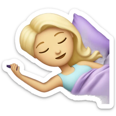 beautiful blonde girl sleeping on light purple pillow sticker