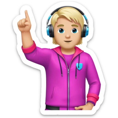blond big man in colorful dj outfit pointing sideways sticker