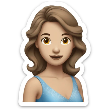 Ice skater wearing a blue dress with brown hair sticker