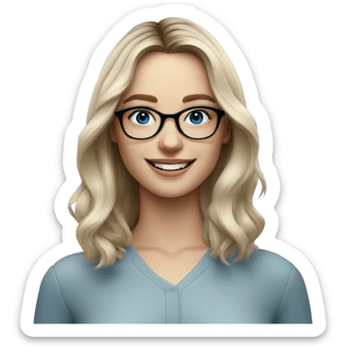 Shoulder length Balayage pale model lady with glasses and blue eyes happy  sticker