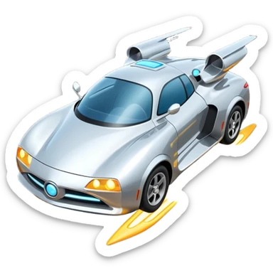 Flying Car – Sleek car with glowing thrusters, hovering above the road sticker
