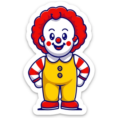 McDonald's clown with bright red curly hair and yellow T-shirt with red and white striped sleeves sticker
