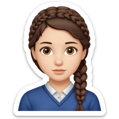 Make me a brunette girl, with brown (dark) eyes and a side braid sticker