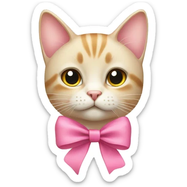 beige cat with pink bow sticker