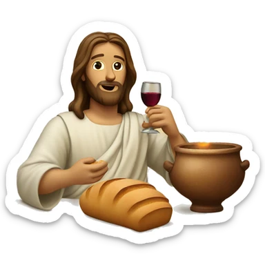 Jesus heating bread and wine sticker