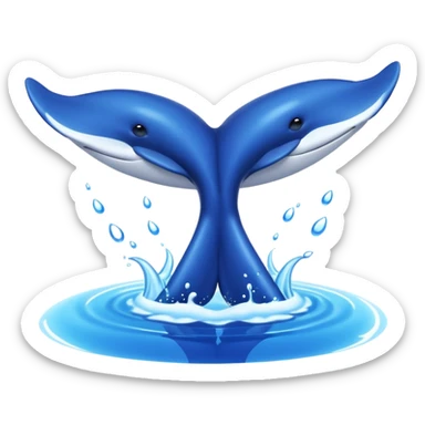 A 3D cartoon whale tail rising from the water, smooth surface reflection, ocean background, Memoji-style. sticker