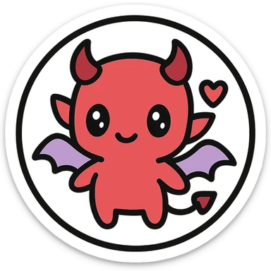 little alchemy style icon
subject: crimson devil
border: medium-black
shape: round, circular
background: white
style: full color fill with medium black outlining sticker